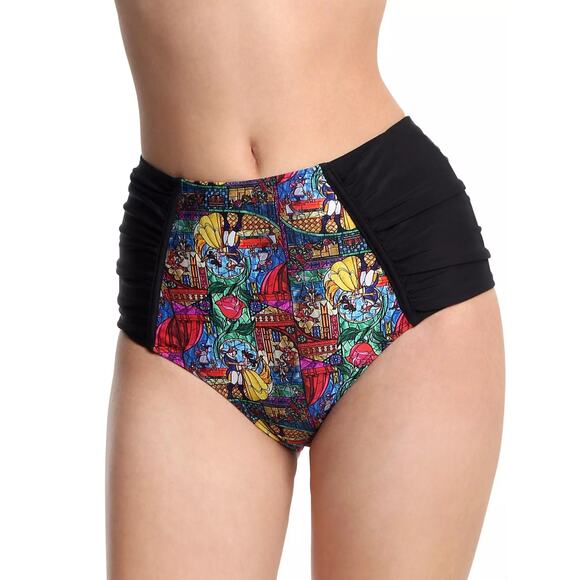 Disney Womens Beauty And The Beast Stained Glass High Waist Swim Bikini Bottom L - Picture 1 of 10